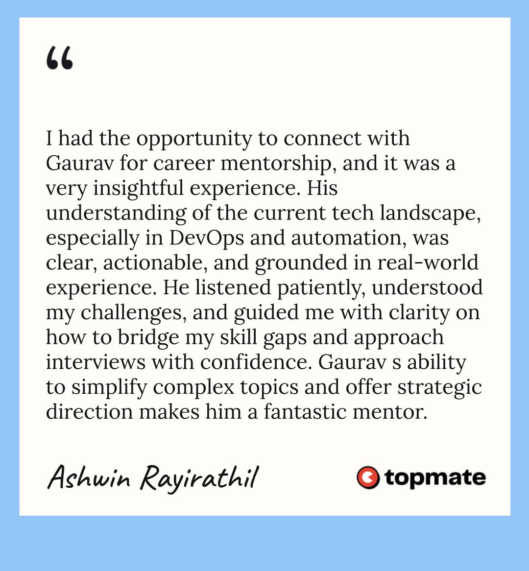 Ashwin's Testimonial