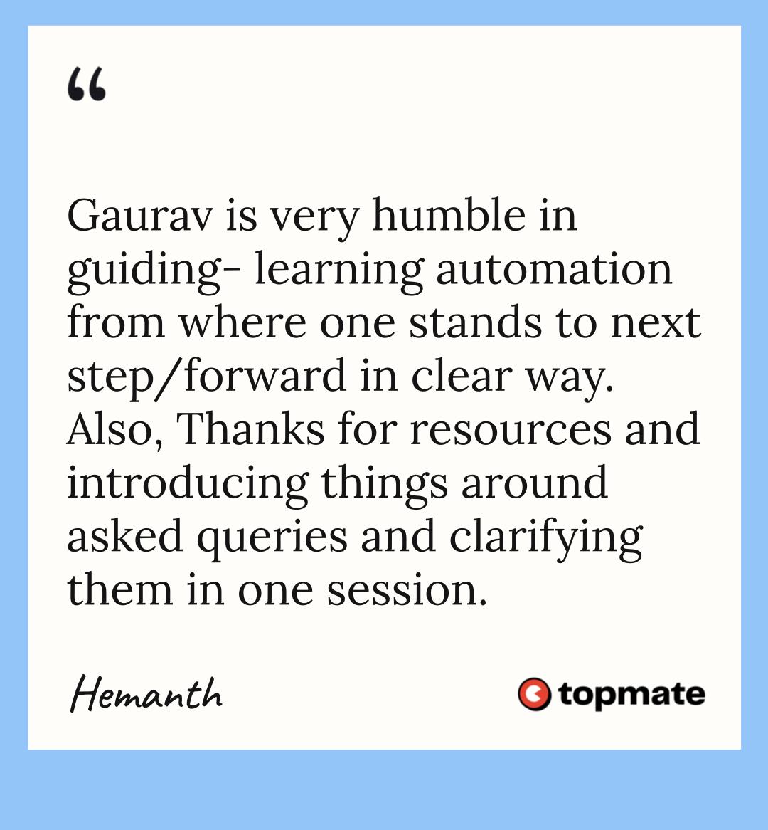 Hemanth's Testimonial