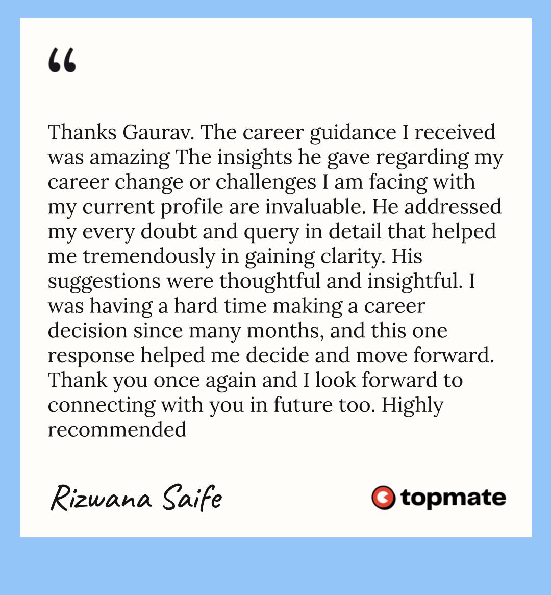 Rizwana's Testimonial