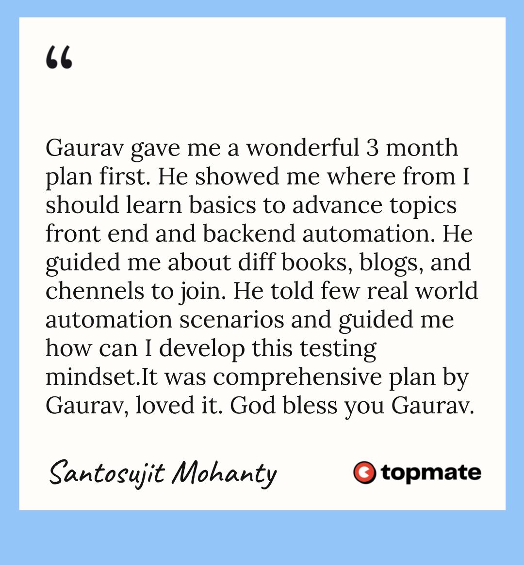 Satojit's Testimonial