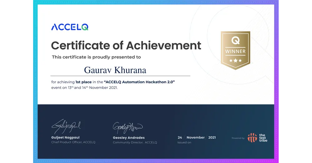 ACCELQ Automation Hackathon 2.0: 1st place