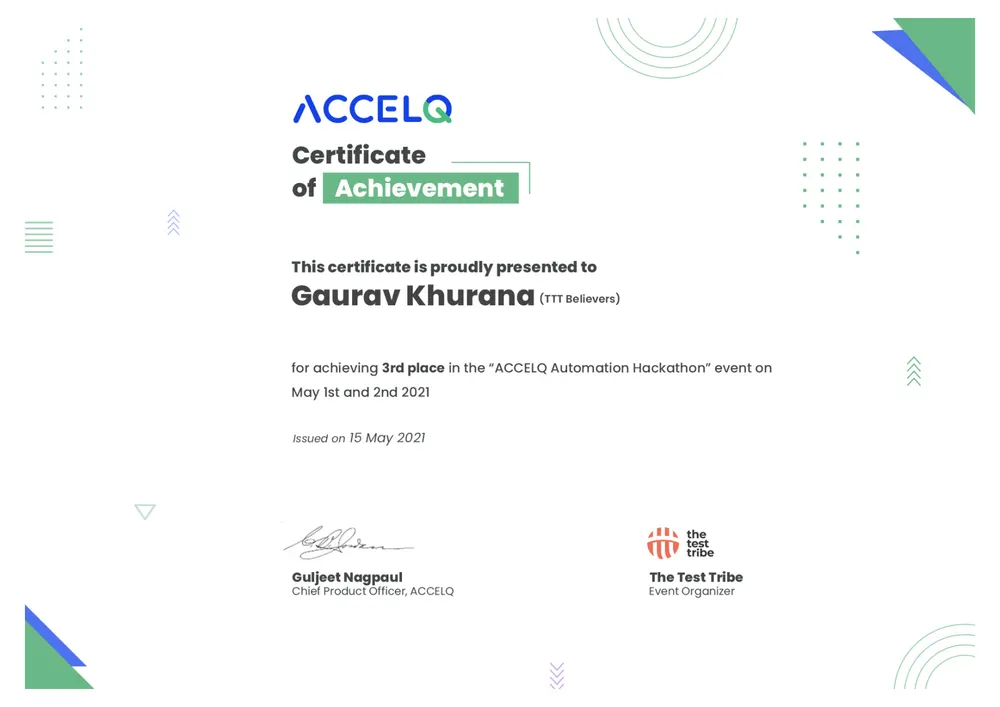 ACCELQ Automation Hackathon: 3rd place