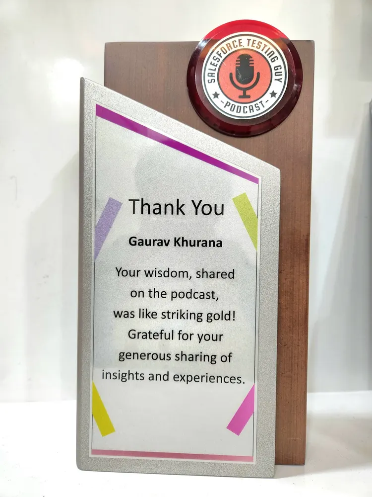 Podcast guest trophy, Salesforce Testing Guy podcast